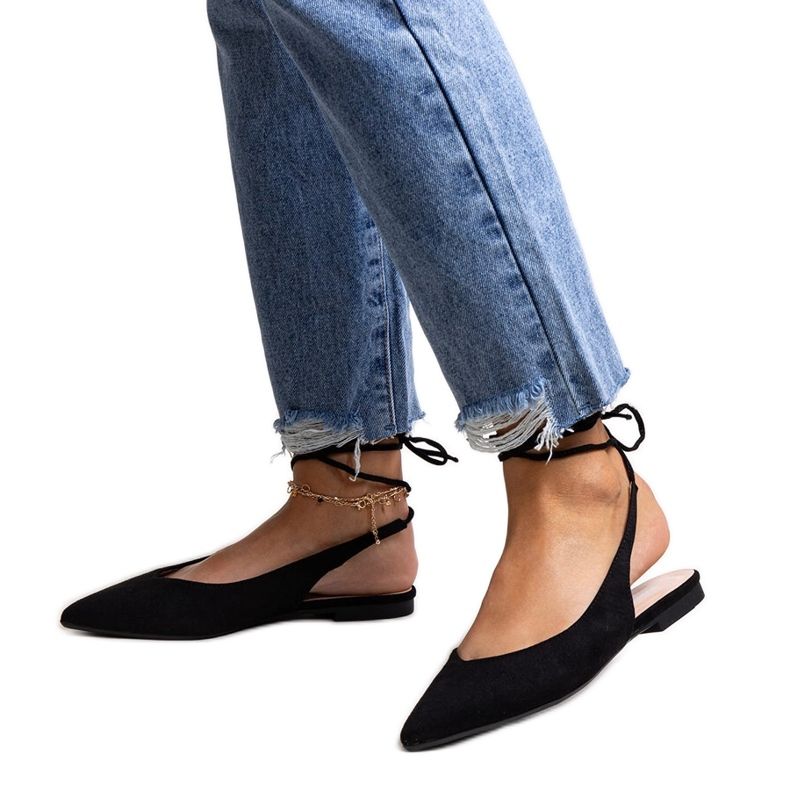 Ballerine nere stringate Leaia con tacco aperto nero