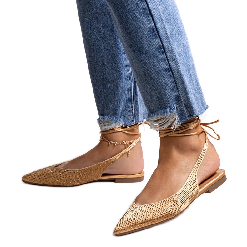 Safine ballerine stringate color oro con zirconi d'oro