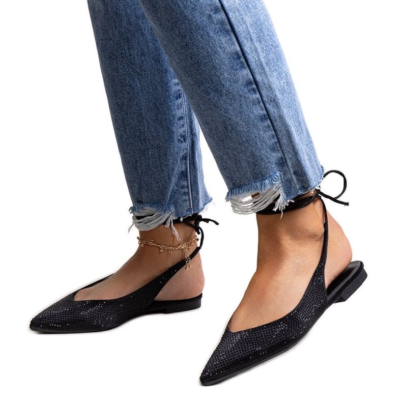 Safine ballerine nere stringate con strass nero