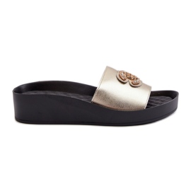 Infradito da donna eleganti e leggere con decorazione, pelle naturale S.Barski KV27-013, oro d'oro