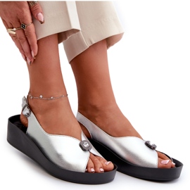 Sandali Da Donna In Pelle Con Zeppa E Plateau S.Barski KV27-020 Argento d'argento