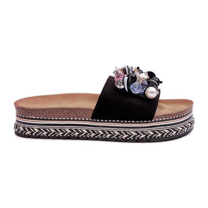 Infradito da donna con plateau con decorazioni S.Barski HY077 Nero