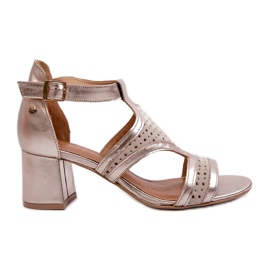 Sandali in pelle da donna con tacco alto Maciejka 06459-25 Beige e oro