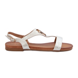 Sandali Bassi da Donna Con Decorazione Oro S.Barski KV27-051 Bianco e Argento