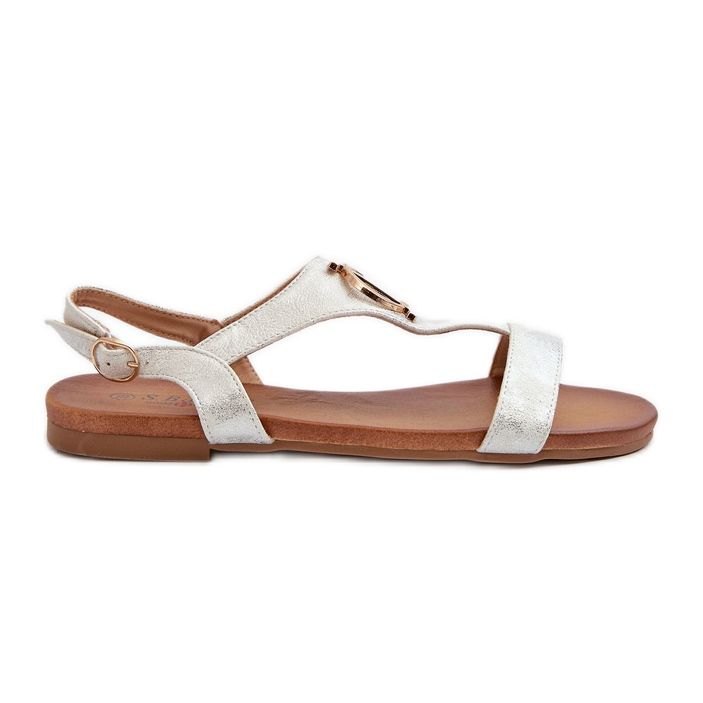 Sandali Bassi da Donna Con Decorazione Oro S.Barski KV27-051 Bianco e Argento bianca