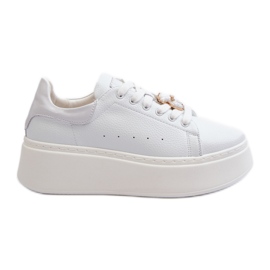 Sneakers da donna con plateau in pelle e orsetto bianco Vinceza 66641 bianca