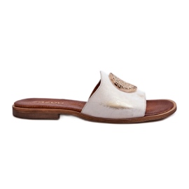 Zazoo 2938 Infradito in pelle con tacco piatto con decorazione in oro, spazzolato d'oro