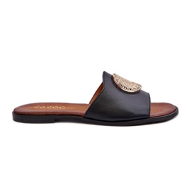 Infradito piatte in pelle Zazoo 2938 con decorazione, nere nero