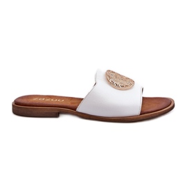 Infradito piatte in pelle Zazoo 2938 con decorazione, bianche bianca