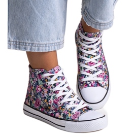 Sneakers alte rosa con motivo floreale di Mehretina