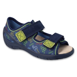 Sandali da bambino Befado con sottopiede in pelle 063X016 blu con macchinine