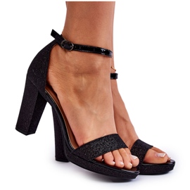 Mulanka Sandali con tacco alto neri lucidi alla moda nero