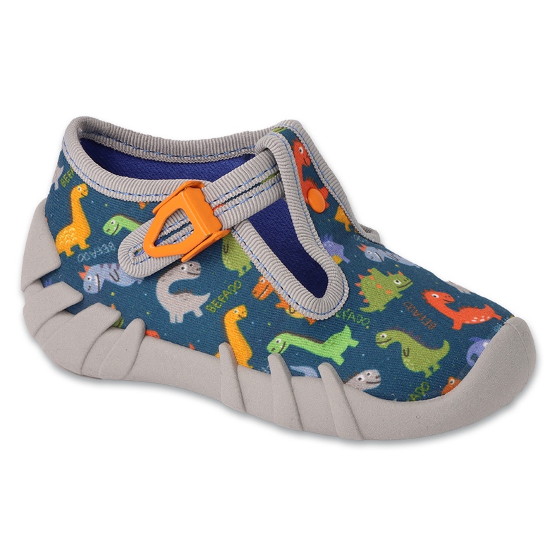 Pantofole per bambini Befado con chiusura 110N495, verde con draghi