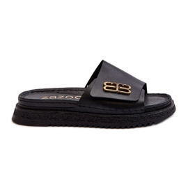 Zazoo 50101 Infradito in pelle da donna con plateau, Nero