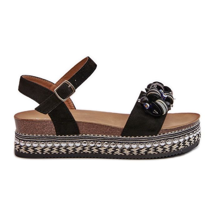 Sandali Da Donna Con Zeppa E Plateau Con Decori S.Barski HY056 Nero