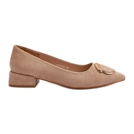 Décolleté con Tacco Basso Realizzate in Eco Pelle Scamosciata S.Barski KV27-037 Beige