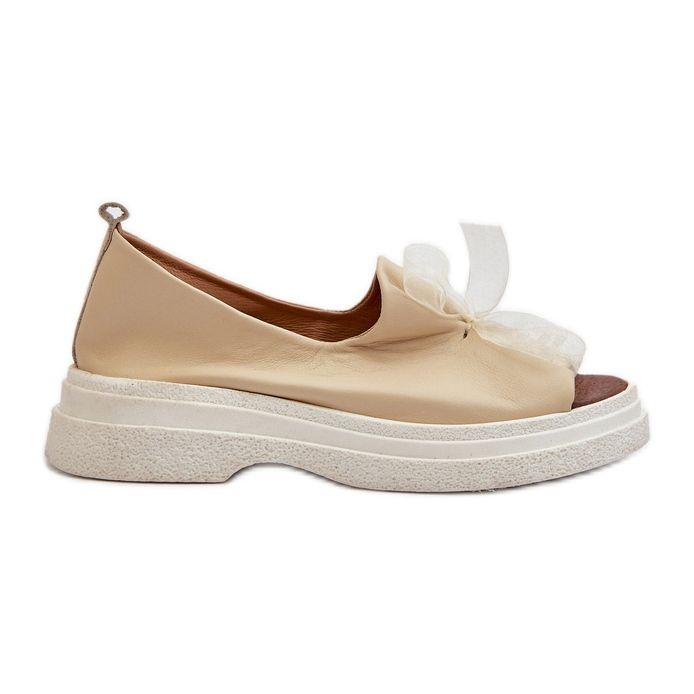 Zazoo 2939 Sandali in pelle da donna con fiocco, Beige chiaro