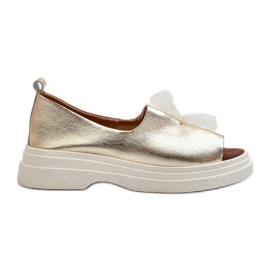 Zazoo 2939 Sandali in pelle da donna con fiocco, Oro d'oro