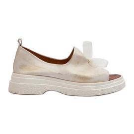 Zazoo 2939 Sandali in Pelle da Donna con Fiocco, Oro Spazzolato bianco
