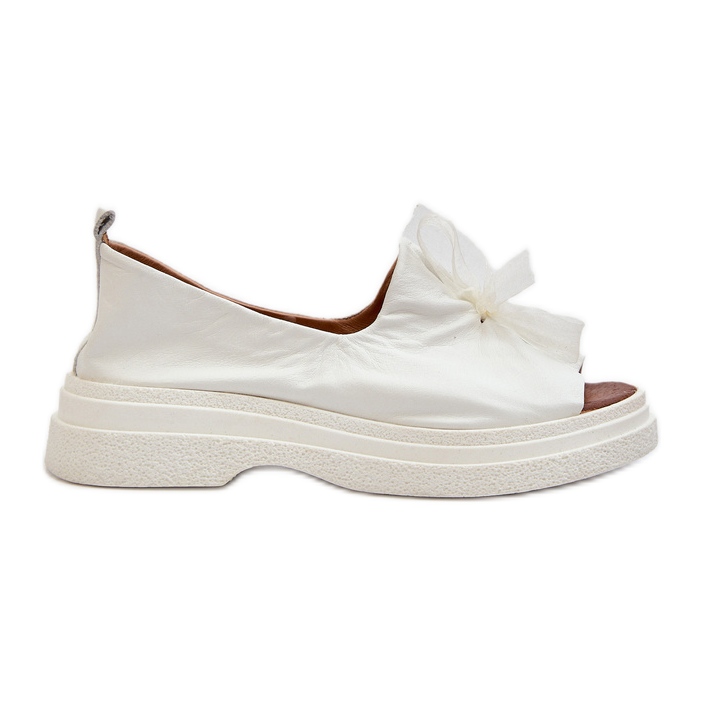 Zazoo 2939 Sandali In Pelle Da Donna Con Fiocco, Bianco bianca
