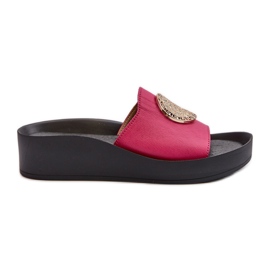 Infradito da donna con zeppa in pelle Zazoo 2920 con dettagli oro Fucsia rosa