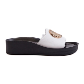Zazoo 2920 Infradito da donna con zeppa in pelle con dettaglio oro, Bianco