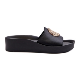 Infradito da donna con zeppa in pelle Zazoo 2920 con dettagli dorati Nero