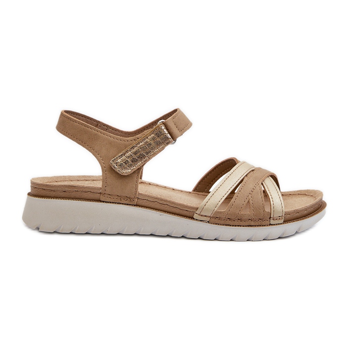 Comodi e leggeri Sandali da Donna con Velcro Inblu CN000041 Beige e Oro