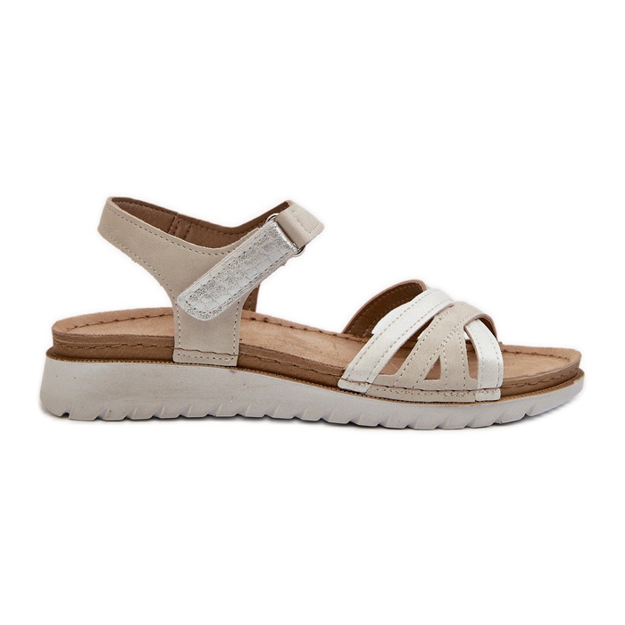 Comodi e leggeri Sandali da Donna con Velcro Inblu CN000041 Beige e Argento