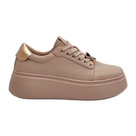 Sneakers da Donna in Pelle con Plateau Beige Vinceza 66700