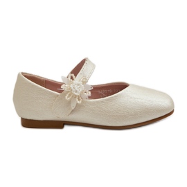Ballerine da bambino glitterate con chiusura in velcro, Jeylin Beige