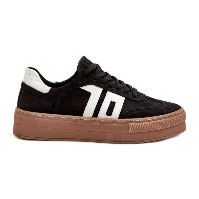 Zazoo N1095S2 Sneakers in pelle da donna su plateau Nero