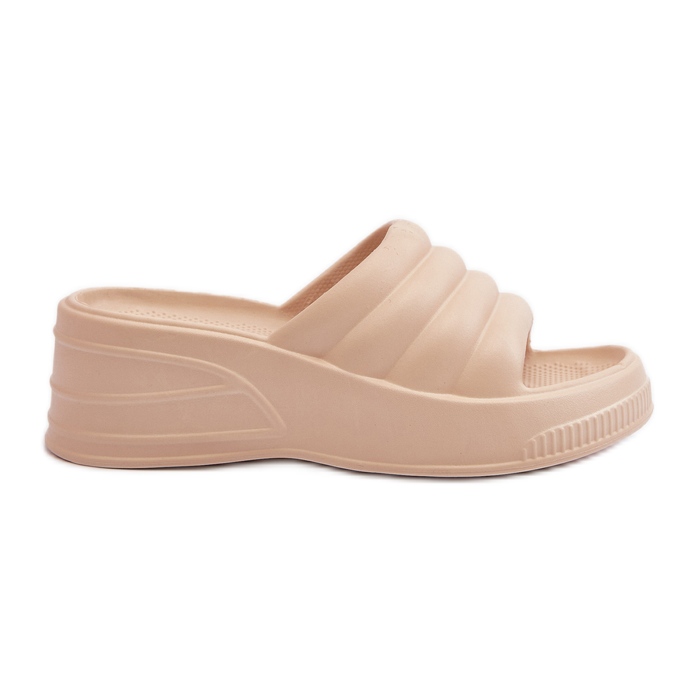 Infradito leggere da donna in schiuma con zeppa e plateau, Tendrea beige