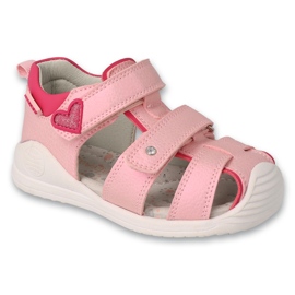 Sandali per bambini di Befado per Velcro 170P082 Inserto in pelle rosa