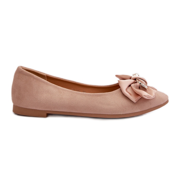 Ballerine Da Donna In Eco Camoscio Con Fiocco E Spilla Beige Satris
