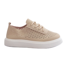 Sneakers Tanvi traforate beige sulla piattaforma