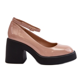 Décolleté in vernice con tacco massiccio, Effiba beige scuro