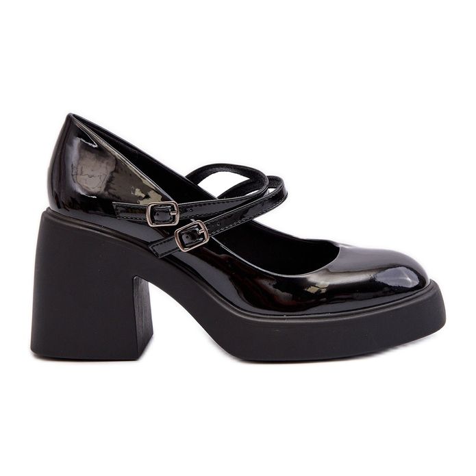 Décolleté in vernice nera con tacchi grossi di Halmina nero