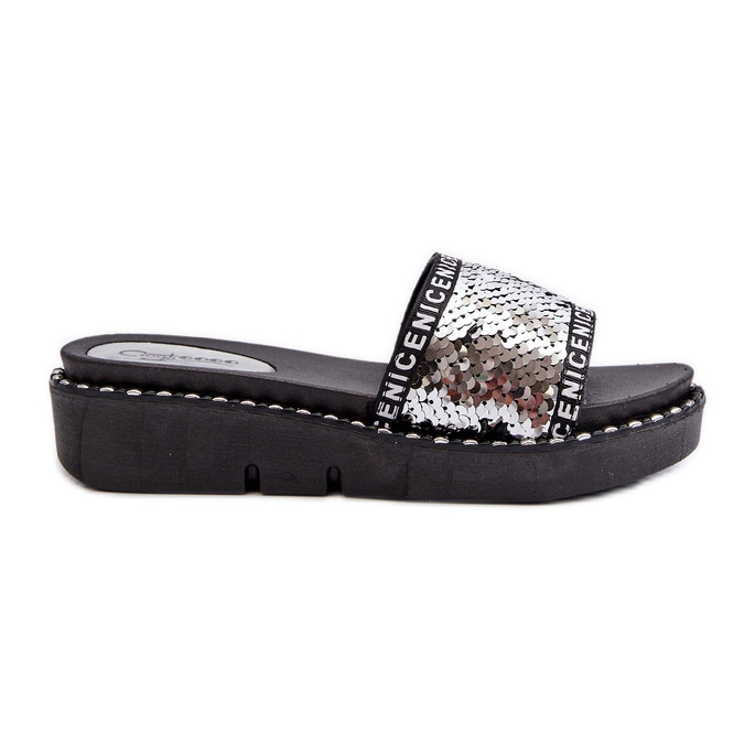 Infradito da Donna Con Paillettes Nere e Argento Rivanique d'argento