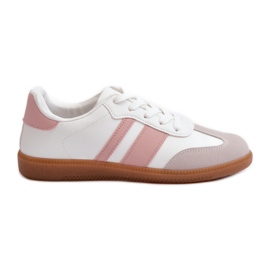 Sneakers Basse da Donna in Eco Pelle Bianca e Rosa Relialia