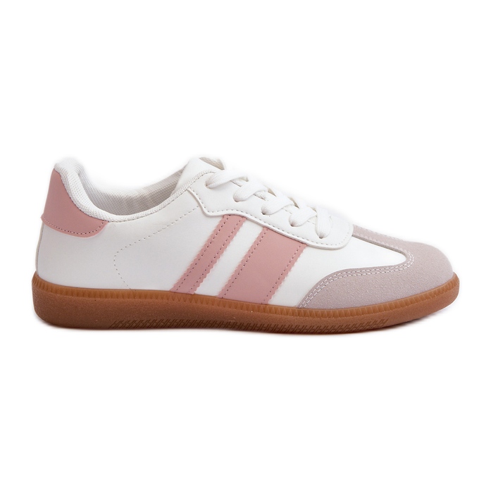Sneakers Basse da Donna in Eco Pelle Bianca e Rosa Relialia