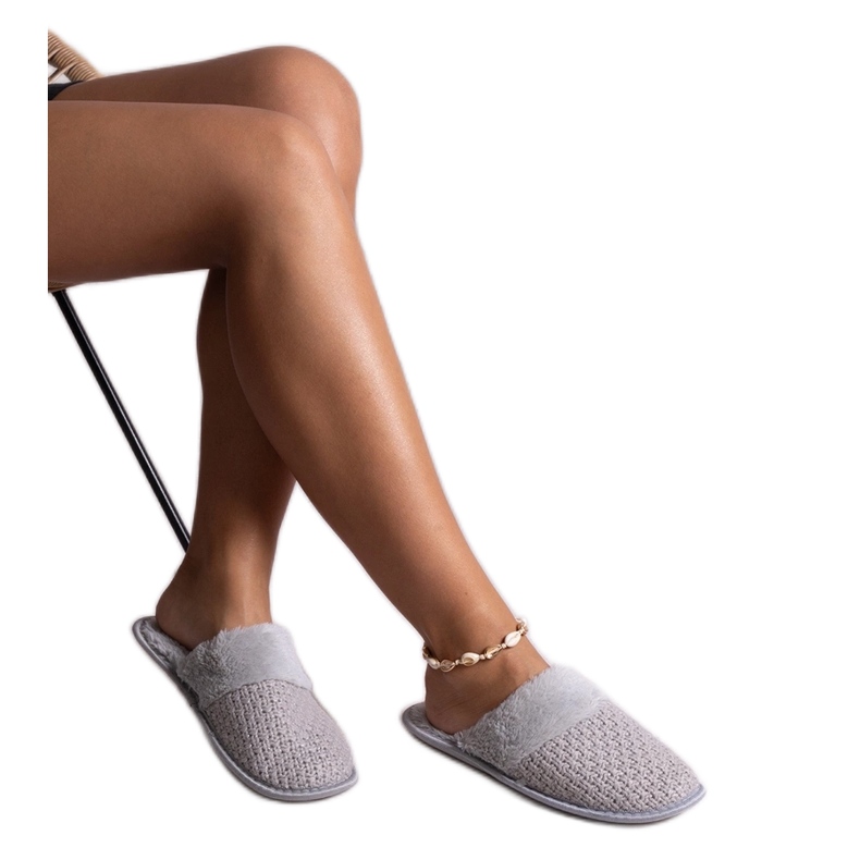 Pantofole grigie decorate con filo Sira grigio