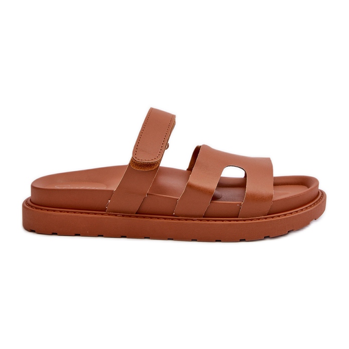 Infradito da donna in ecopelle con velcro Camel Silaka marrone