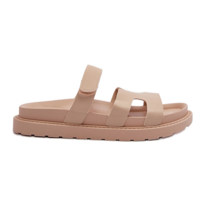 Infradito da donna in ecopelle con velcro, silaka beige chiaro
