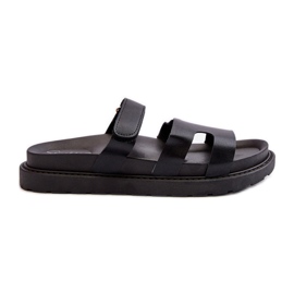 Infradito da donna in ecopelle con velcro, Silaka Nero