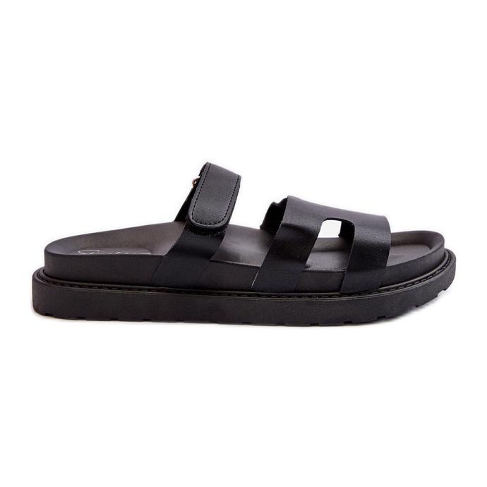 Infradito da donna in ecopelle con velcro, Silaka Nero