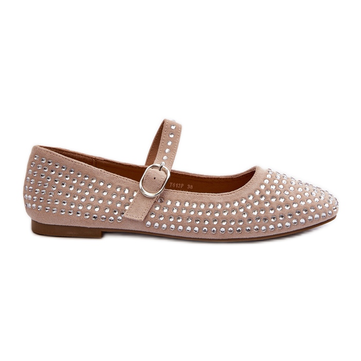 Ballerine in eco camoscio decorate con strass beige Tinara