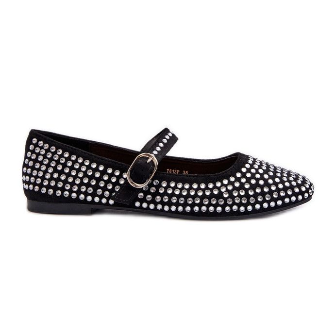 Ballerine in eco camoscio decorate con strass Tinara neri nero