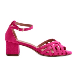 Sandali Da Donna In Eco Camoscio Con Tacco Basso Fucsia Monsha rosa