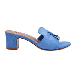 Infradito da Donna Realizzate in Eco Camoscio con Tacco Alto, Colore Blu Yemenna